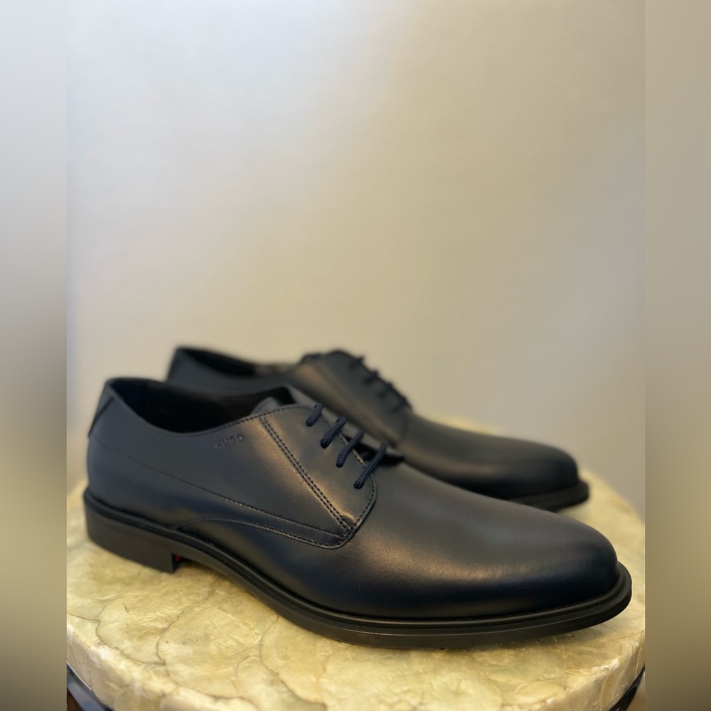 Hugo Boss Men Kerr Brushed Navy Blue dress Shoes Size 10